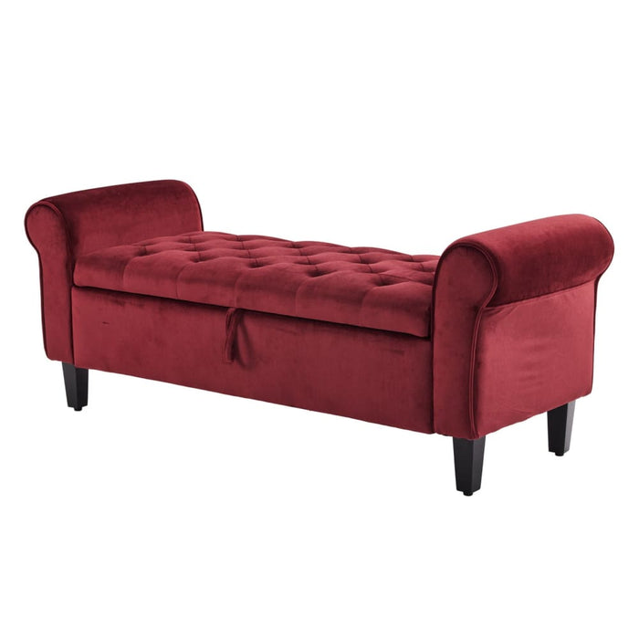 Storage Ottoman Stool Arm Bench Seat 132cm Velvet Red