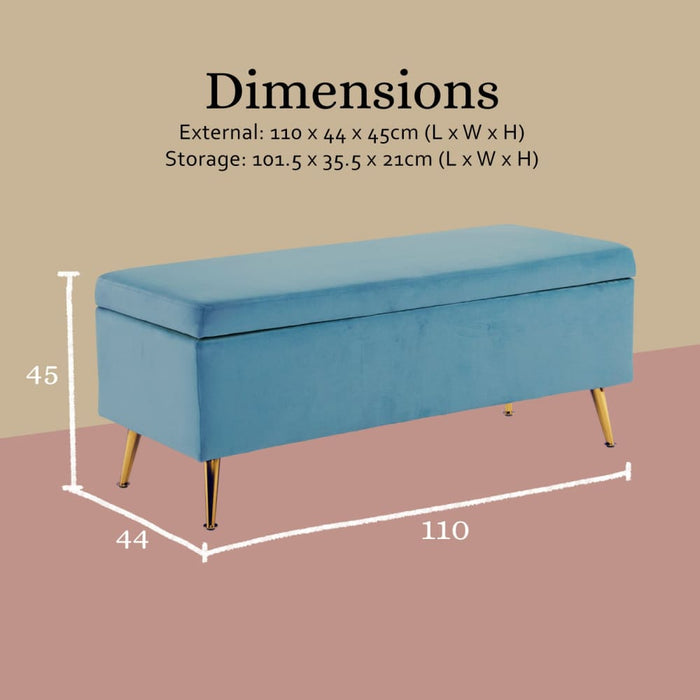 Storage Ottoman Stool Bench Seat 110cm Velvet Blue