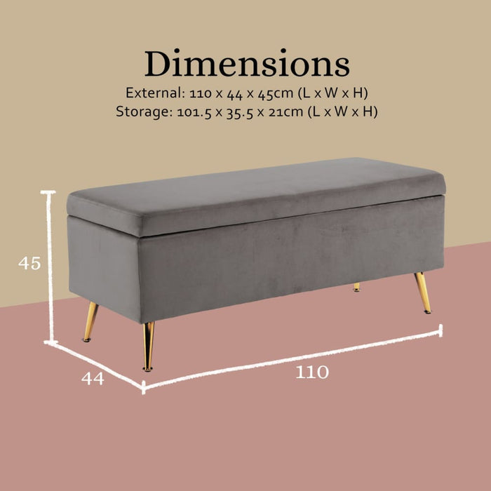 Storage Ottoman Stool Bench Seat 110cm Velvet Grey