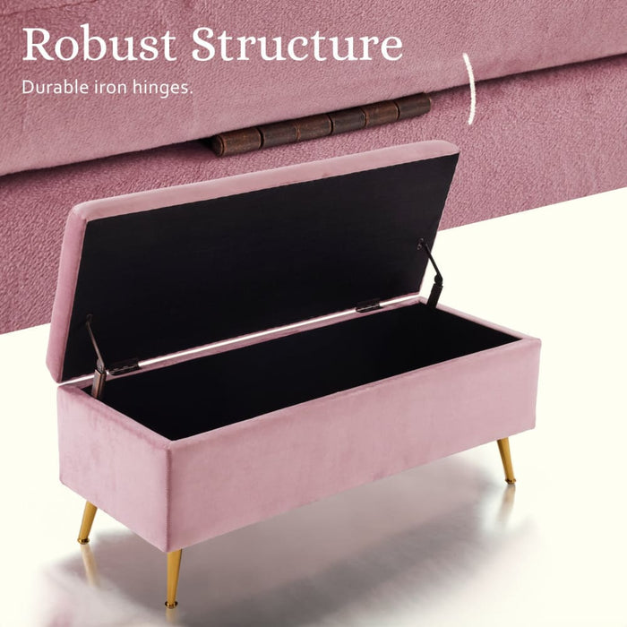 Storage Ottoman Stool Bench Seat 110cm Velvet Pink