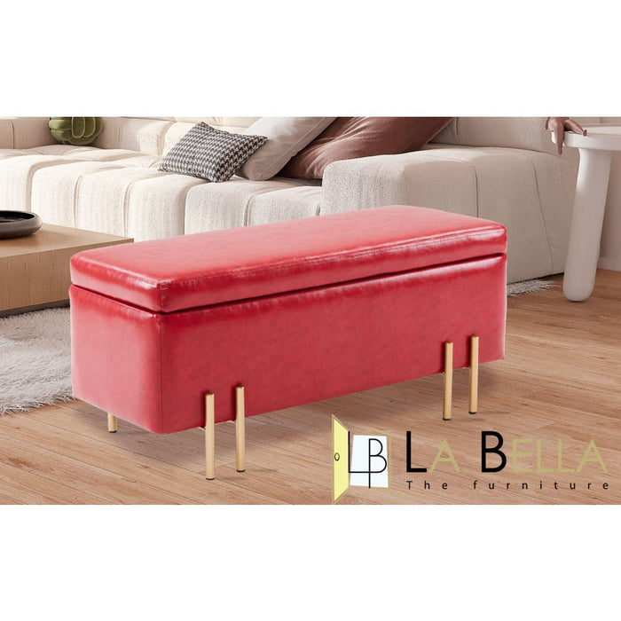 Storage Ottoman Stool Bench Seat 97cm Pu Leather Red