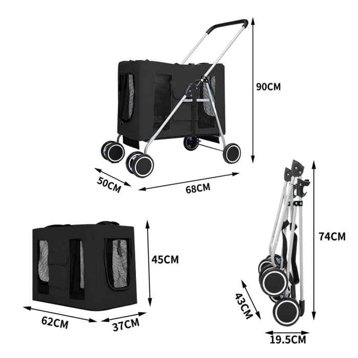 Pet Stroller Dog Cat Puppy Pram Travel Carrier 4 Wheels