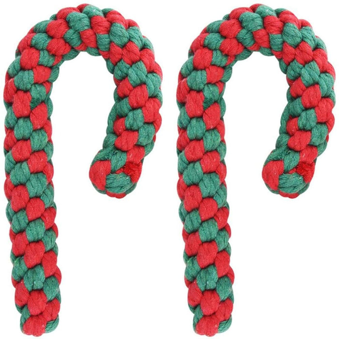 Strong Natural Cotton Christmas Candy Cane Dog Toy