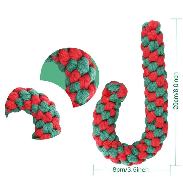 Strong Natural Cotton Christmas Candy Cane Dog Toy