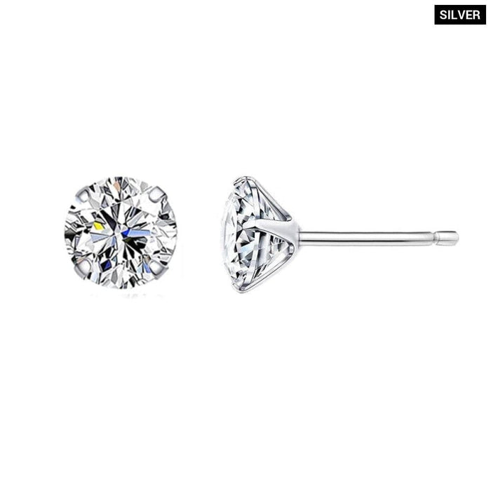 Cz Stud Earrings 925 Sterling Silver Platinum Plated Round