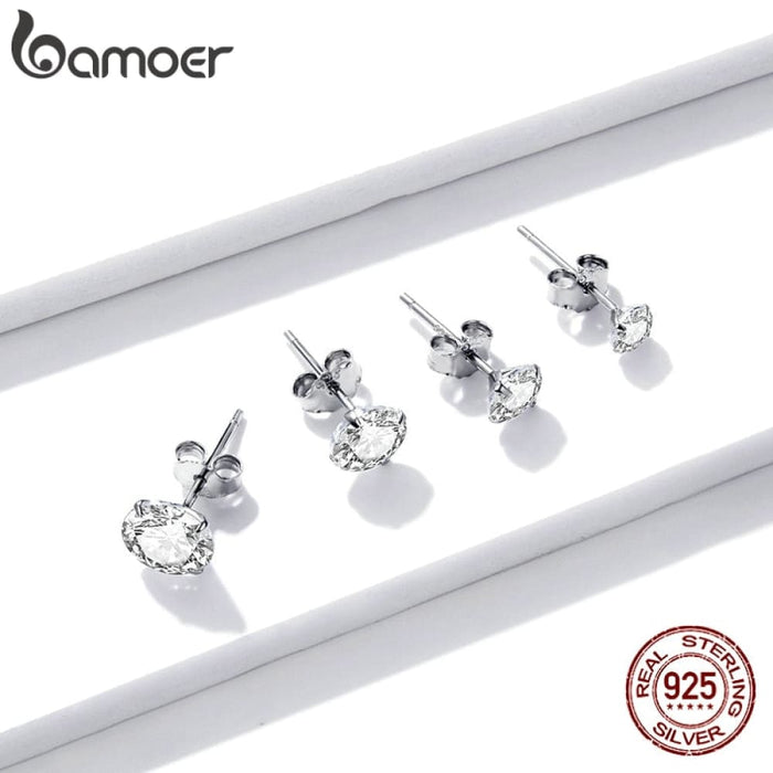 Cz Stud Earrings 925 Sterling Silver Platinum Plated Round