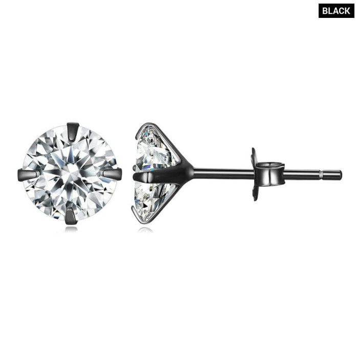 Cz Stud Earrings 925 Sterling Silver Platinum Plated Round