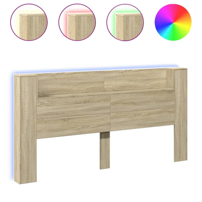 Super King Size Headboard Cabinet With Led Sonoma Oak