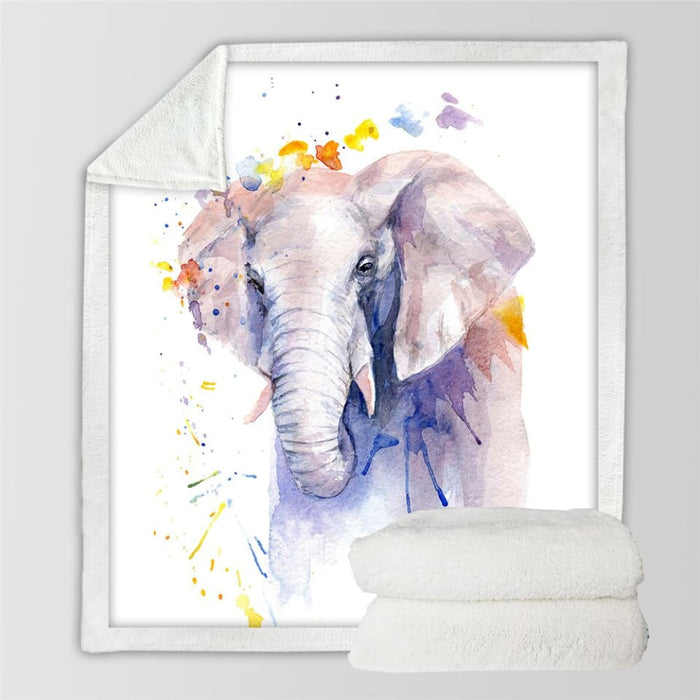 Super Soft Cozy Velvet Plush Throw Blanket Rainbow Elephant