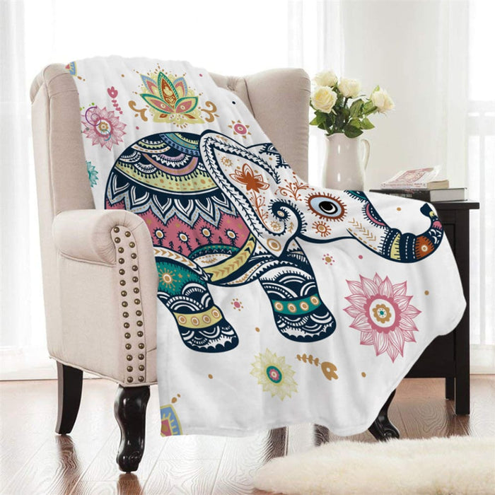 Super Soft Cozy Velvet Plush Throw Blanket Rainbow Elephant