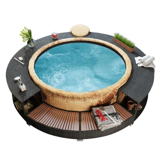 Spa Surround Black Poly Rattan Aoapa