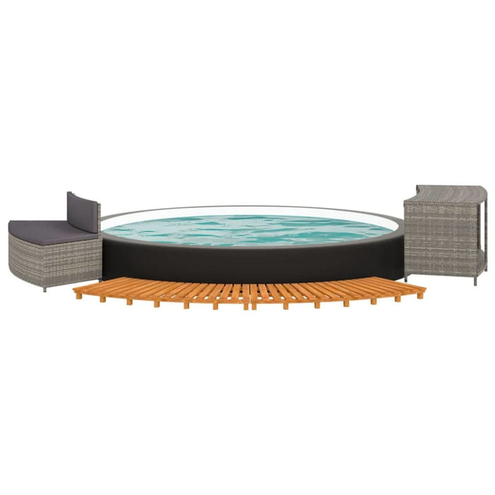 Spa Surround Grey Poly Rattan And Solid Wood Acacia Tlxxlb