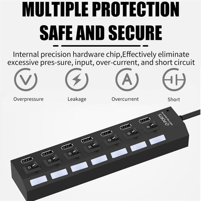 Usb Hub Switch 2.0 Adapter High Speed Multi 7 Ports