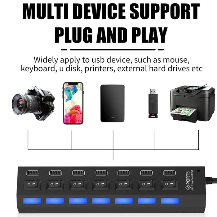 Usb Hub Switch 2.0 Adapter High Speed Multi 7 Ports