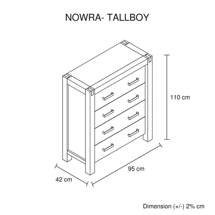 Tallboy With 4 Storage Drawers Solid Wooden Assembled