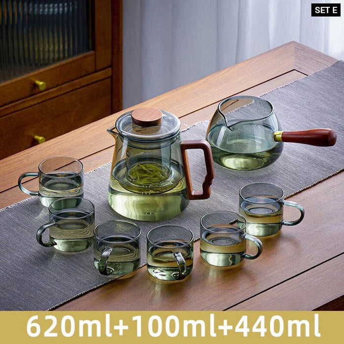 Tea Ceremony Glass Teapot Set With Wood Handle