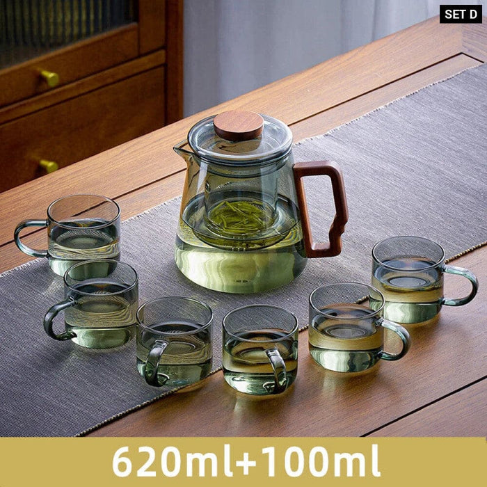 Tea Ceremony Glass Teapot Set With Wood Handle