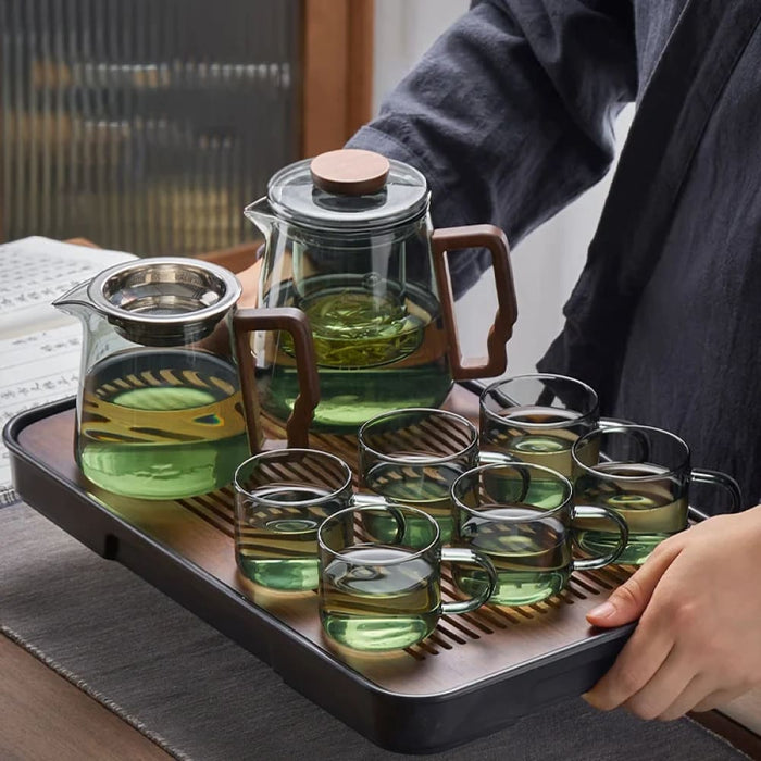 Tea Ceremony Glass Teapot Set With Wood Handle