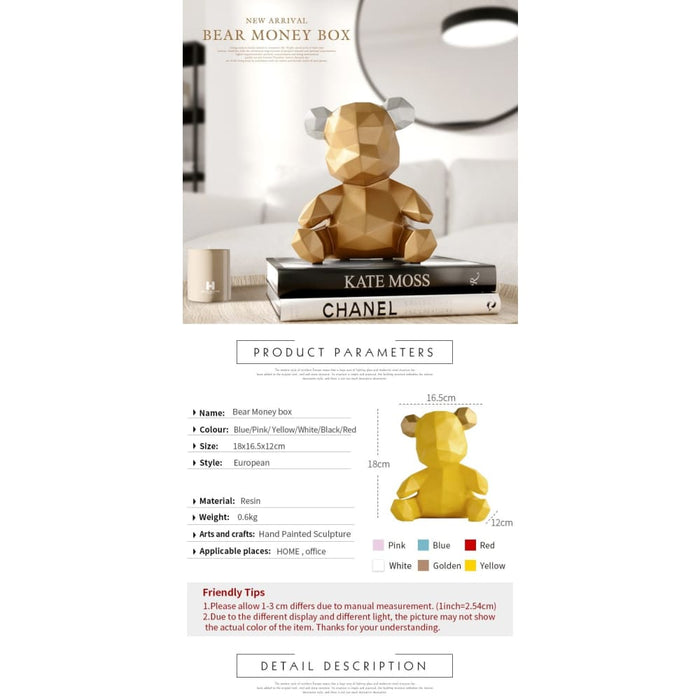 Teddy Bear Figurines Money Box For Children