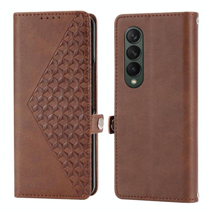 Textured Leather Phone Case Cubic Grid Design For Samsung