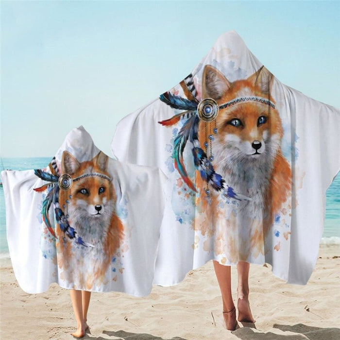 Tiger Fox Hooded Towel Watercolour Microfiber Bath With Hood