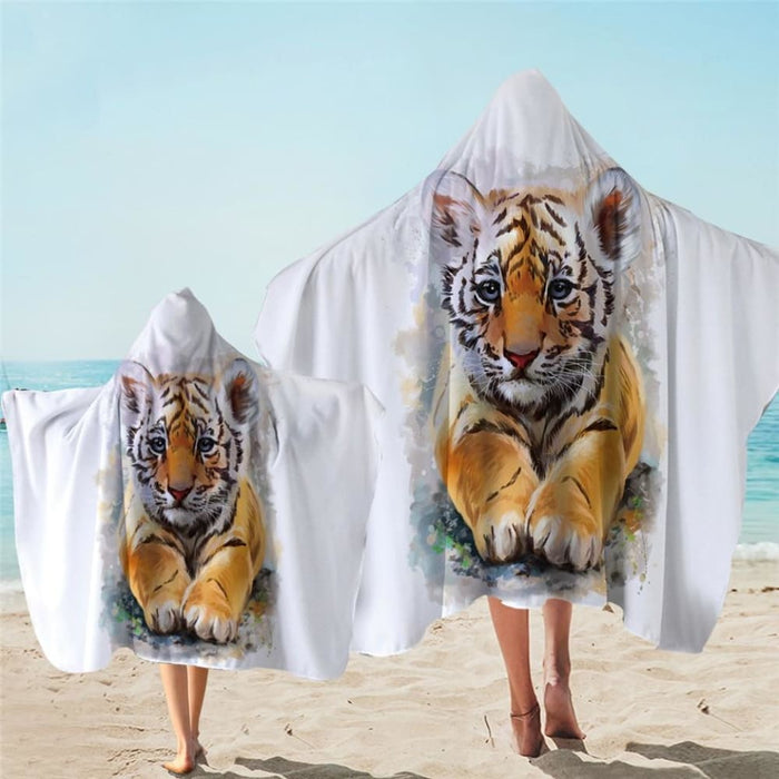 Tiger Fox Hooded Towel Watercolour Microfiber Bath With Hood