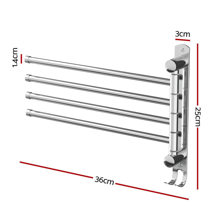 Towel Rail Rack Holder 4 Bars Wall Mounted Stainless Steel