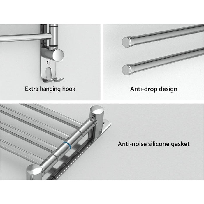 Towel Rail Rack Holder 4 Bars Wall Mounted Stainless Steel