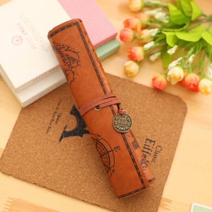 Treasure Map Pu Leather Retro Pencil Bag Student Gift