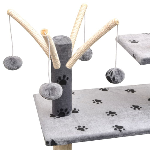 Cat Tree With Sisal Scratching Posts 125 Cm Paw Prints Grey