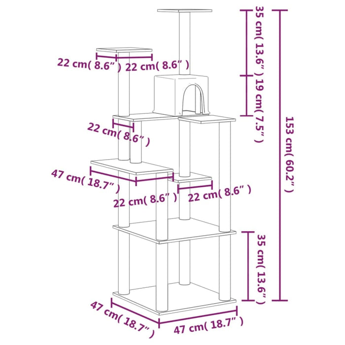 Cat Tree With Sisal Scratching Posts Light Grey 153 Cm