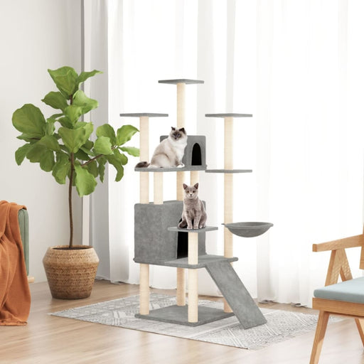 Cat Tree With Sisal Scratching Posts Light Grey 154 Cm