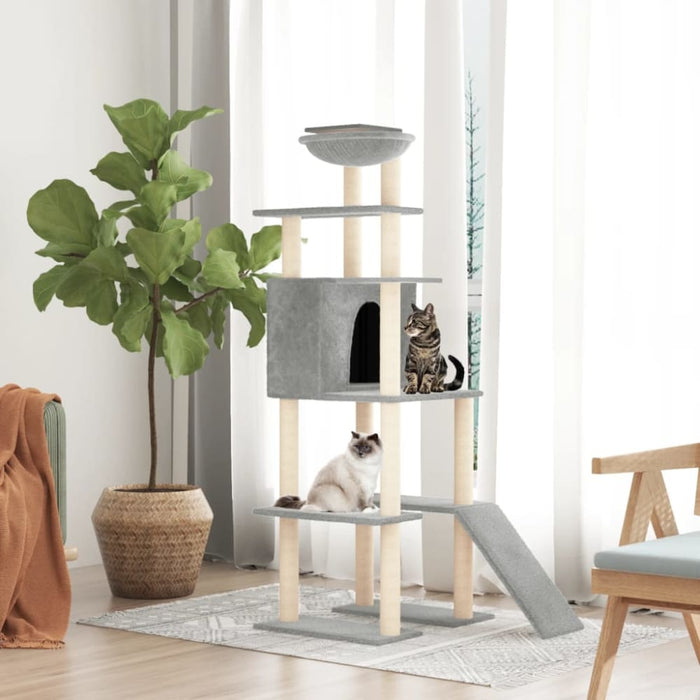 Cat Tree With Sisal Scratching Posts Light Grey 166 Cm