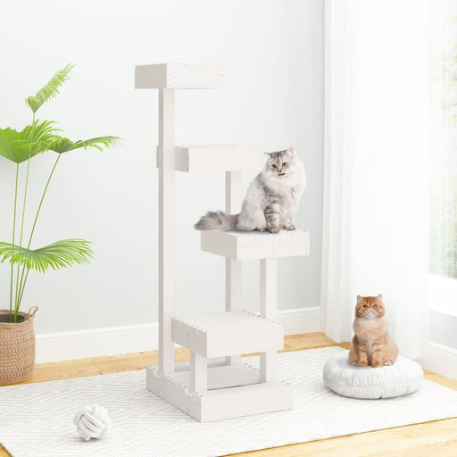 Cat Tree White 45.5x49x103 Cm Solid Wood Pine Nxalak