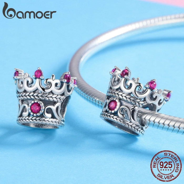 Trendy 925 Sterling Silver Queen Crown Pink Cz Crystal