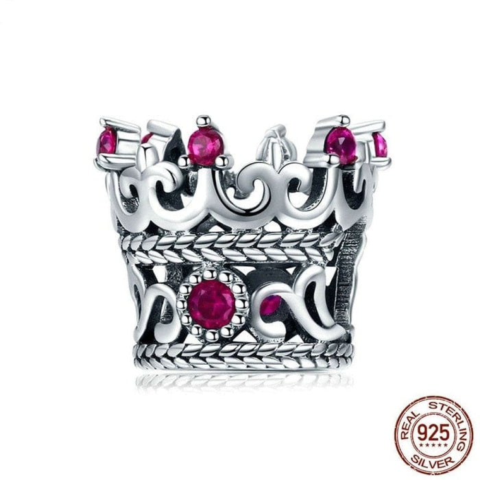 Trendy 925 Sterling Silver Queen Crown Pink Cz Crystal