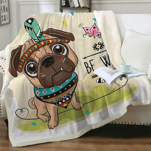 Tribal Animal Sherpa Blanket Lion Owl Pug Dog Fluffy