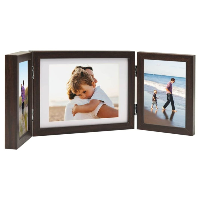 Trifold Photo Frame Collage Dark Brown 22x15 Cm + 2x(10x15