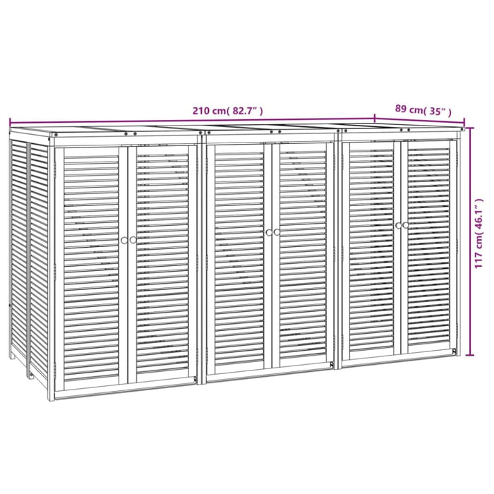 Triple Garbage Bin Shed 210x89x117 Cm Solid Wood Acacia