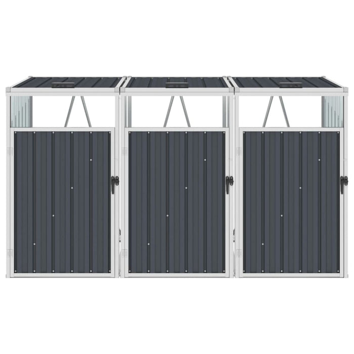 Triple Garbage Bin Shed Anthracite 213x81x121 Cm Steel Alxnt