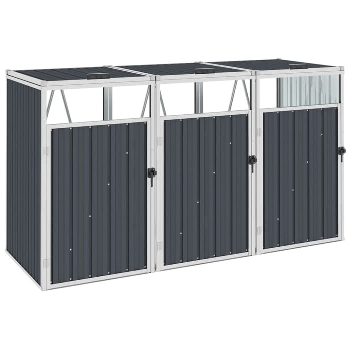 Triple Garbage Bin Shed Anthracite 213x81x121 Cm Steel Alxnt