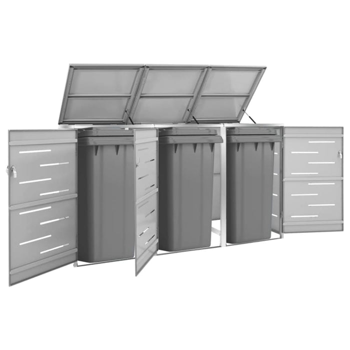 Triple Wheelie Bin Shed 207x77.5x115 Cm Stainless Steel