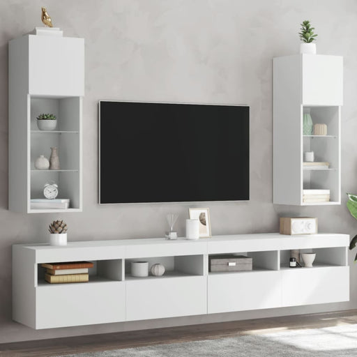 Tv Cabinets With Led Lights 2 Pcs White 30.5x30x90 Cm Ntibbx