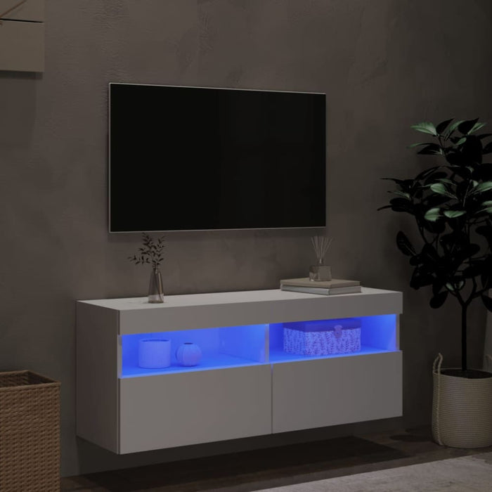 Tv Wall Cabinet With Led Lights White 100x30x40 Cm Ntixoo