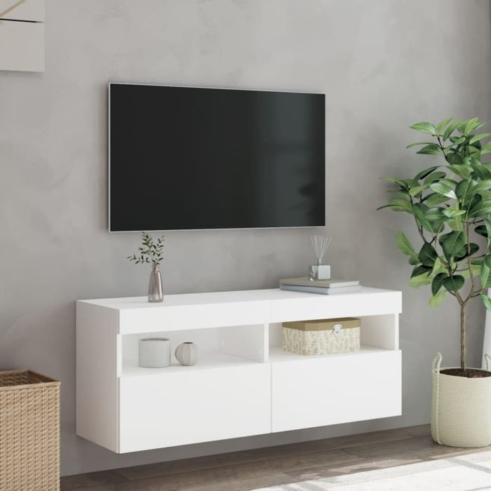 Tv Wall Cabinet With Led Lights White 100x30x40 Cm Ntixoo