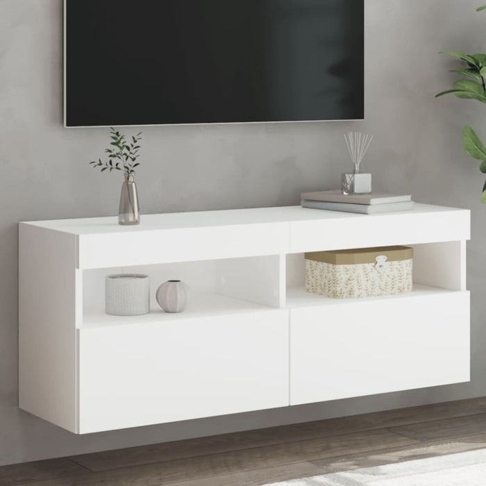 Tv Wall Cabinet With Led Lights White 100x30x40 Cm Ntixoo