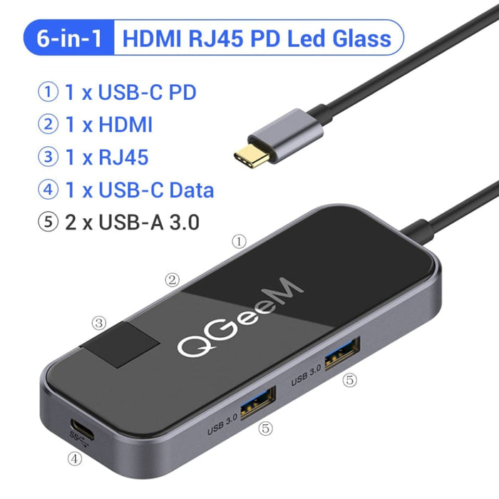 QGeeM USB C Hub for Macbook Pro Multi USB 3.1 Hub Type C 3.0 Hub HDMI PD  Adapter for iPad Pro OTG Splitter Charging USB C Dock