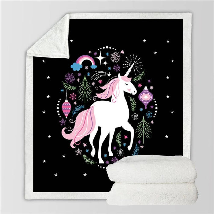 Unicorn Throw Blanket Floral Cartoon Sherpa For Kids Girl