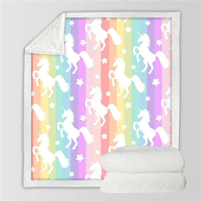 Unicorn Throw Blanket Floral Cartoon Sherpa For Kids Girl