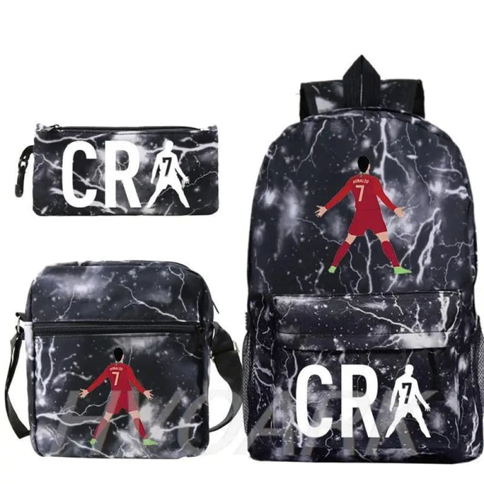 Unisex 3pcs Football Cr7 3d Print Kids School Bag